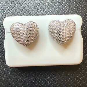 Silver Moissanite Heart Stud Earrings
